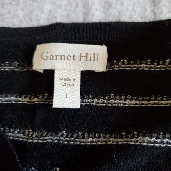 Garnet Hill 100% Merino Wool Black and White Strip Button Up Cardigan Large - Picture 10 of 13